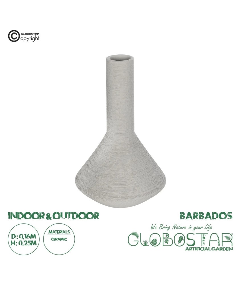 GloboStar® Artificial Garden BARBADOS 21284 Διακοσμητικό Κεραμικό Βάζo Γκρι Π16 x Μ16 x Υ25cm